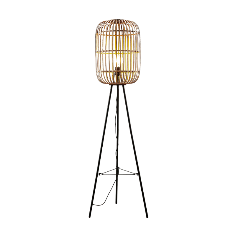 LAMPADAIRE EN ROTIN PIEDS NOIRS