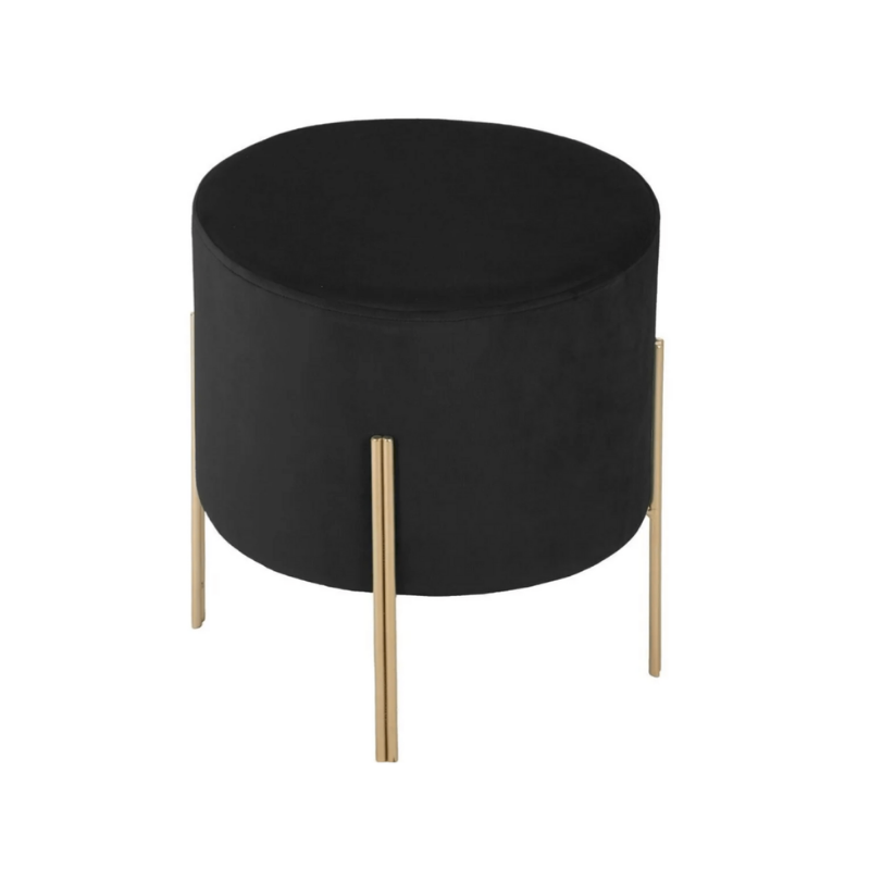 TABOURET POUF VELOURS NOIR